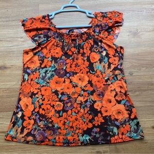 Love Life Live Sleeveless Orange Floral Blouse Size XL